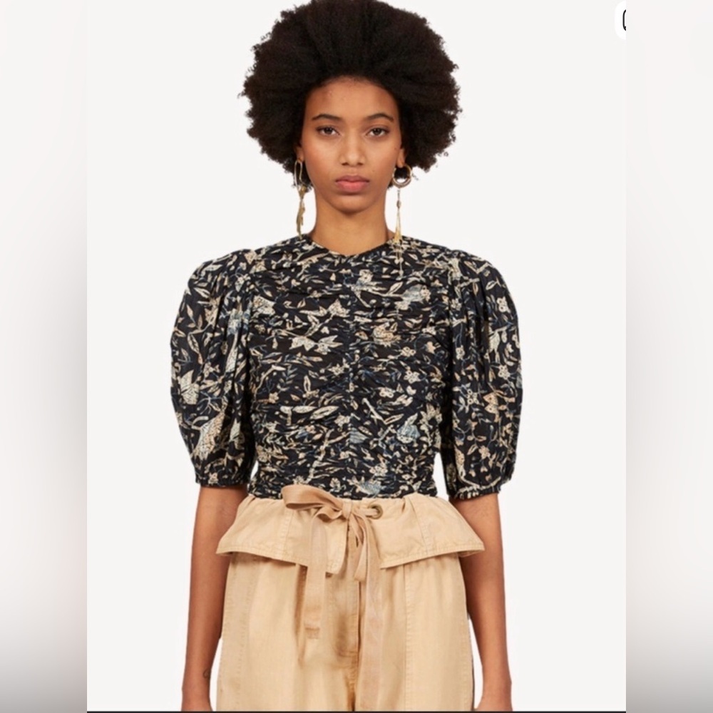 Ulla Johnson Naya puff sleeve top back zip blouse size 8